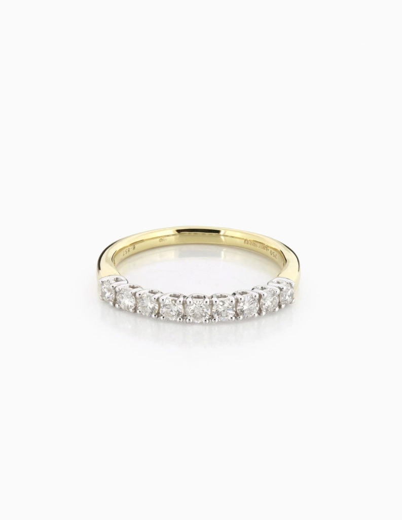 18ct yellow and white gold wedding ring pave-set with round diamonds