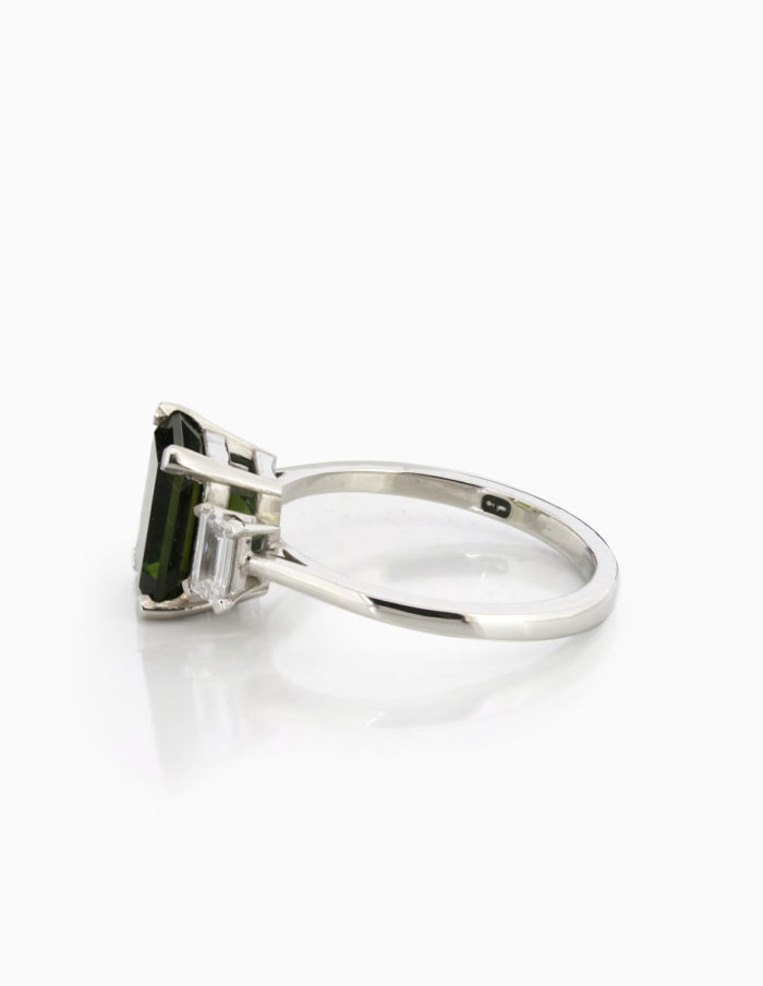 Green Tourmaline & Diamond Three Stone Ring