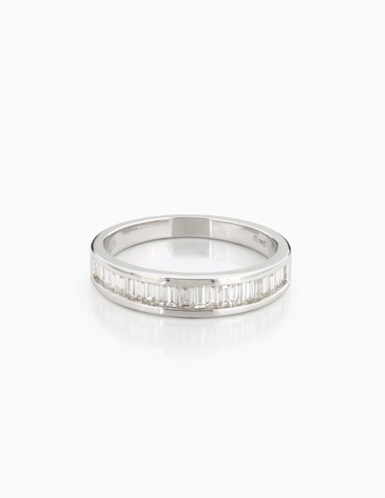 18ct white gold half-eternity ring channel-set with baguette-cut diamonds