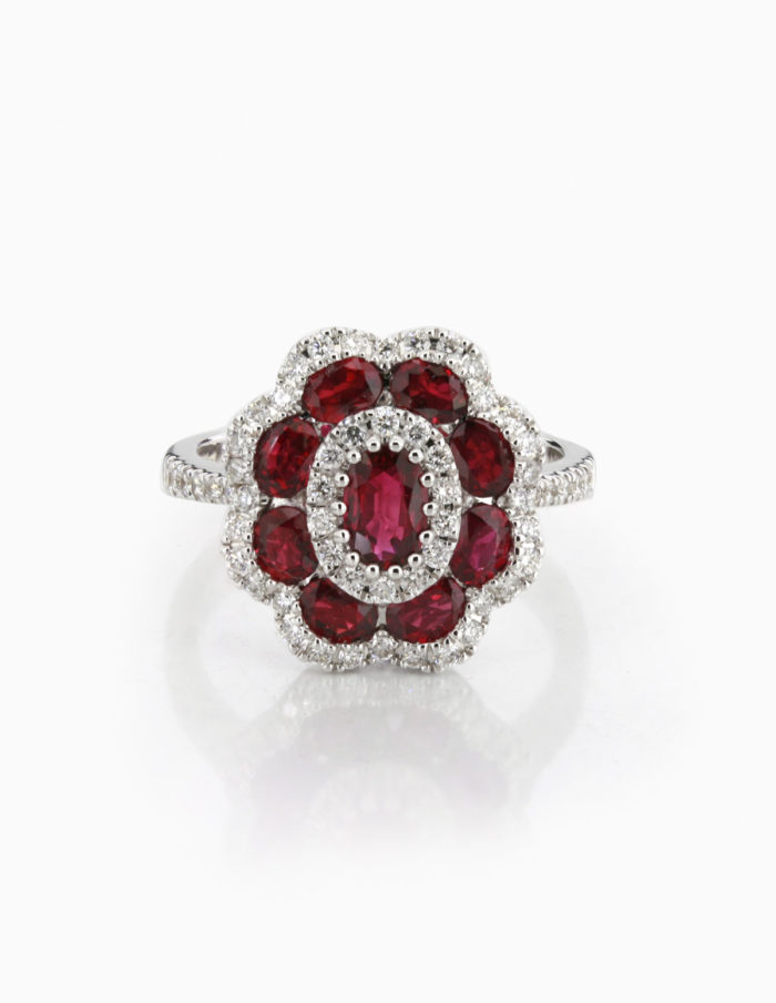 Ruby & Diamond Vintage Style Cluster Ring - TheJewelleryWorkshop