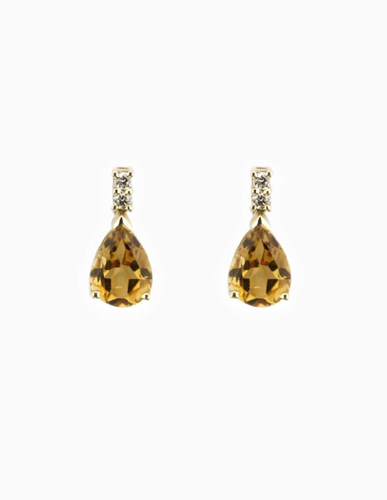9ct yellow gold drop earrings with pear-shaped citrine and diamond accents