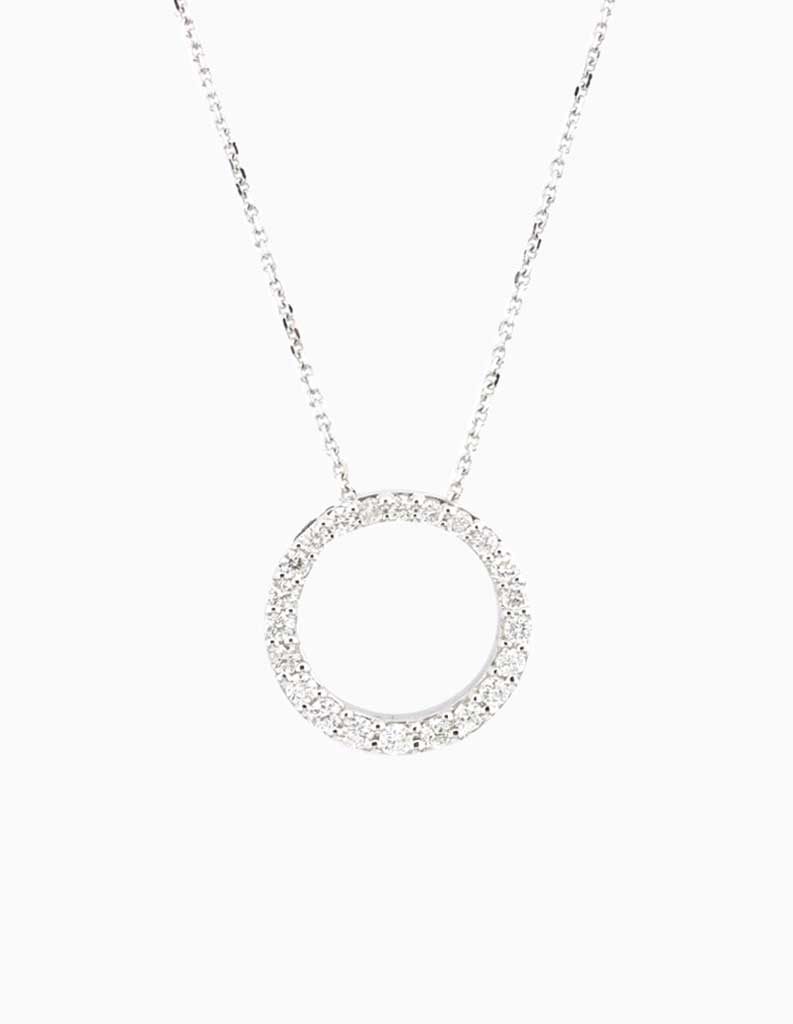 9ct white gold circle pendant necklace pave-set with round diamonds