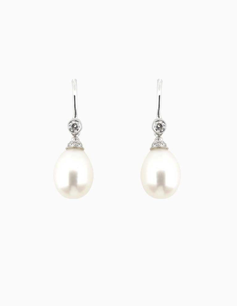 18ct White Gold Pearl & Diamond Drop Earrings