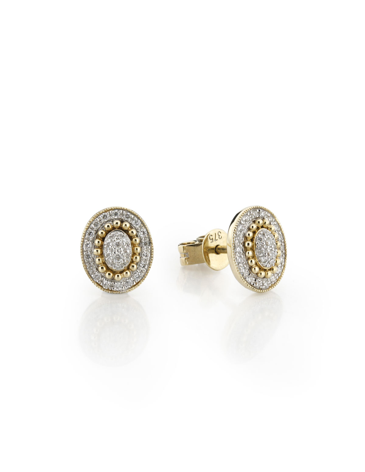 9ct Vintage Oval Diamond Earrings