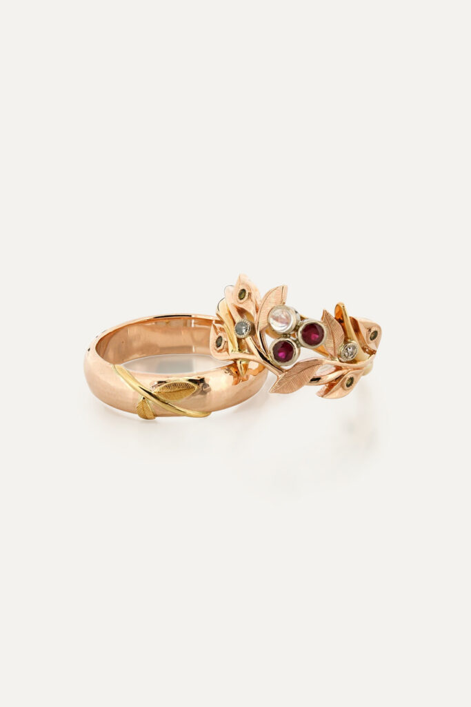 Flower Wedding Ring Set