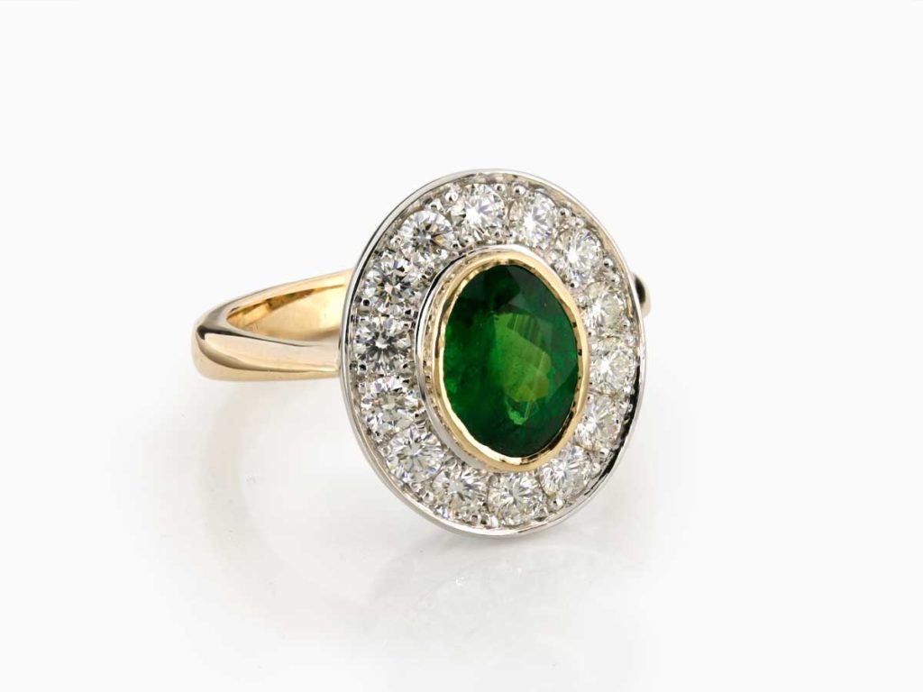 Tsavorite & Diamond Halo Ring