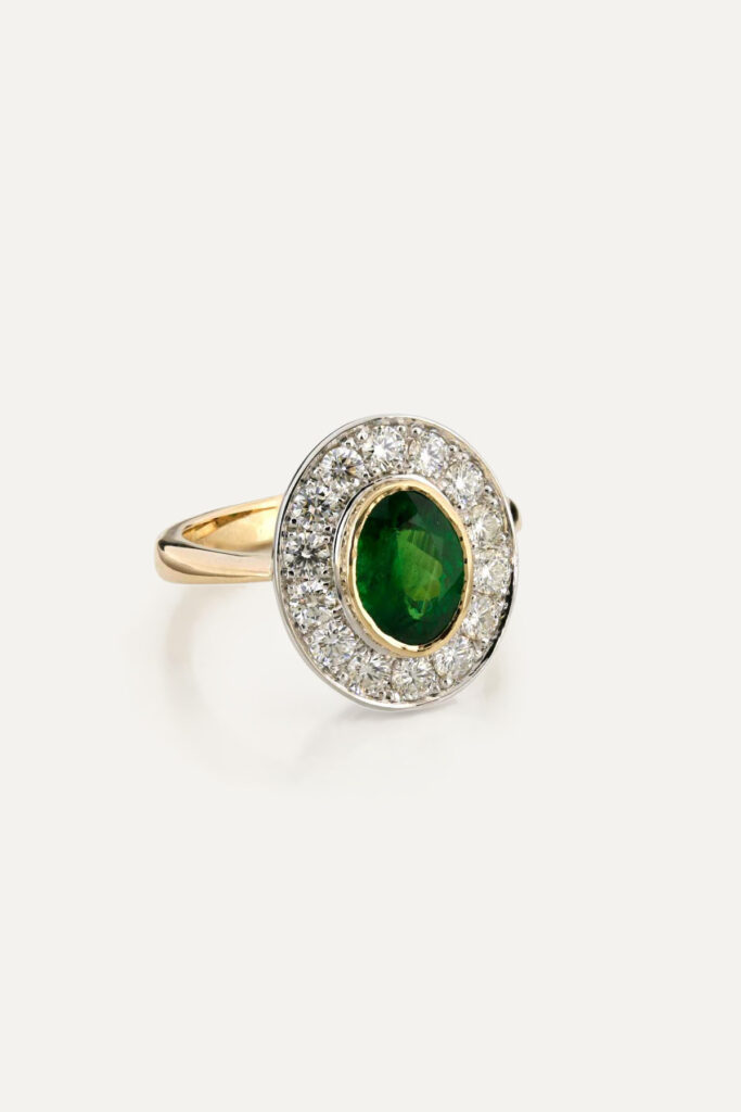 Tsavorite & Diamond Halo Ring