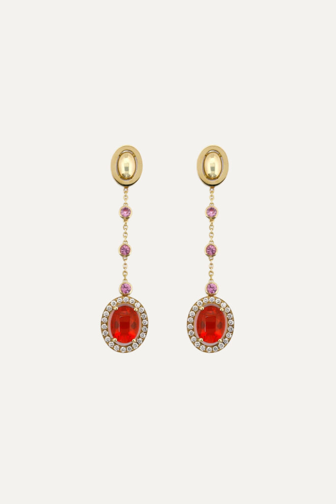 Fire Opal & Diamond Halo Earrings