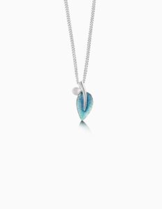 Silver Rowan Leaf Blue Enamel Necklace