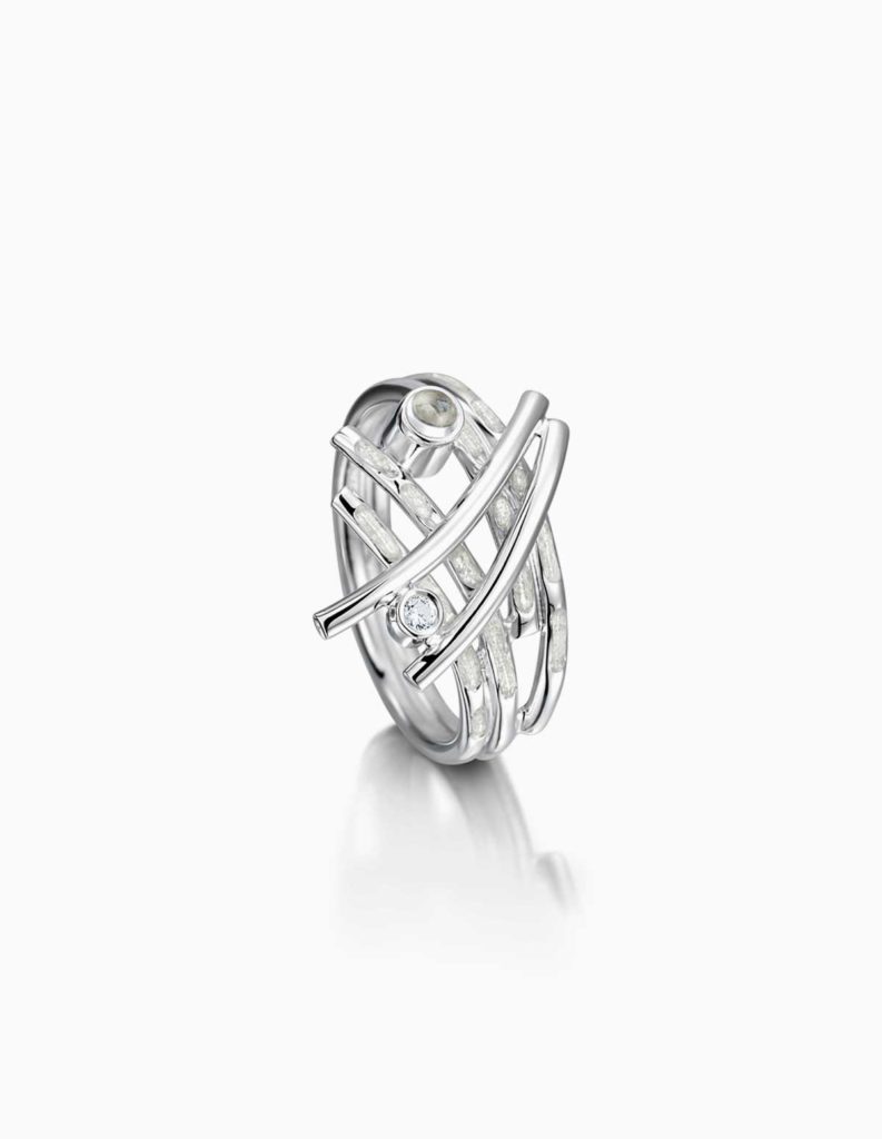 Silver Wild Grasses Moonstone Enamel Ring