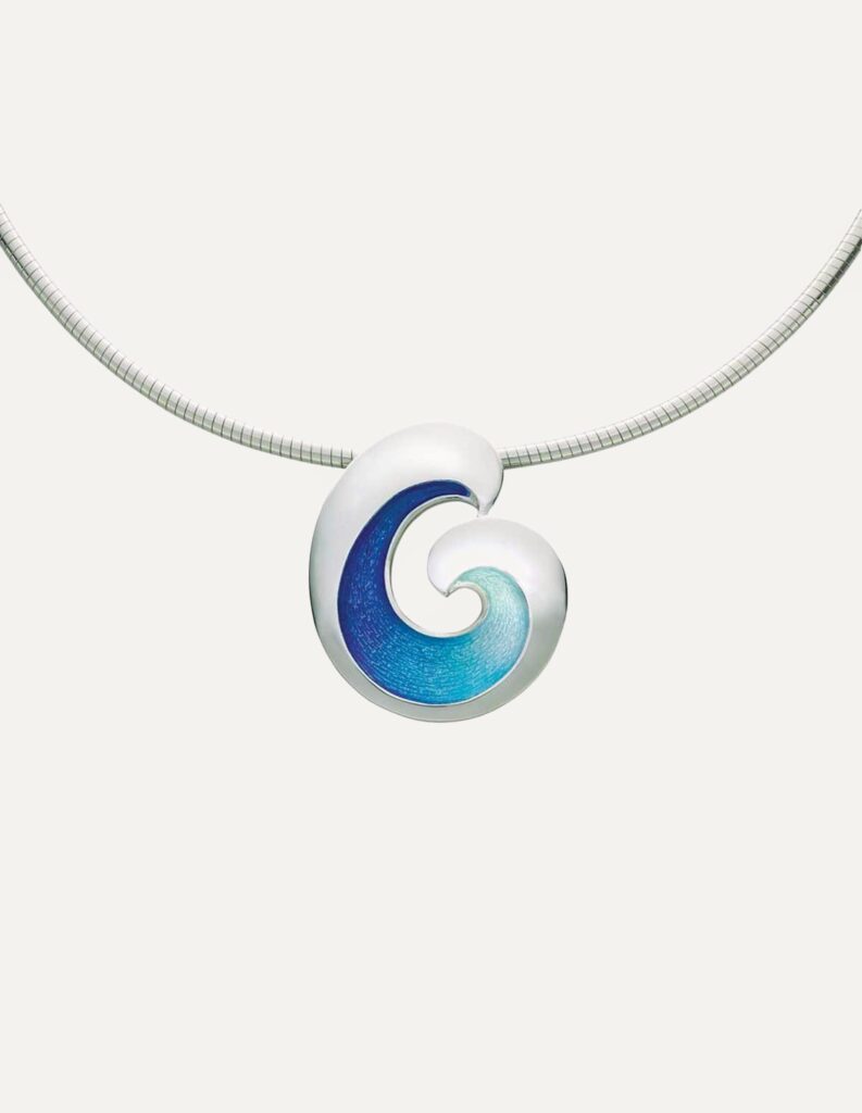 Silver Rolling Wave Enamel Necklace