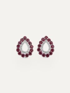 Stud earrings Diamond 0.08ct and Ruby 0.86ct pear shape 9ct white gold