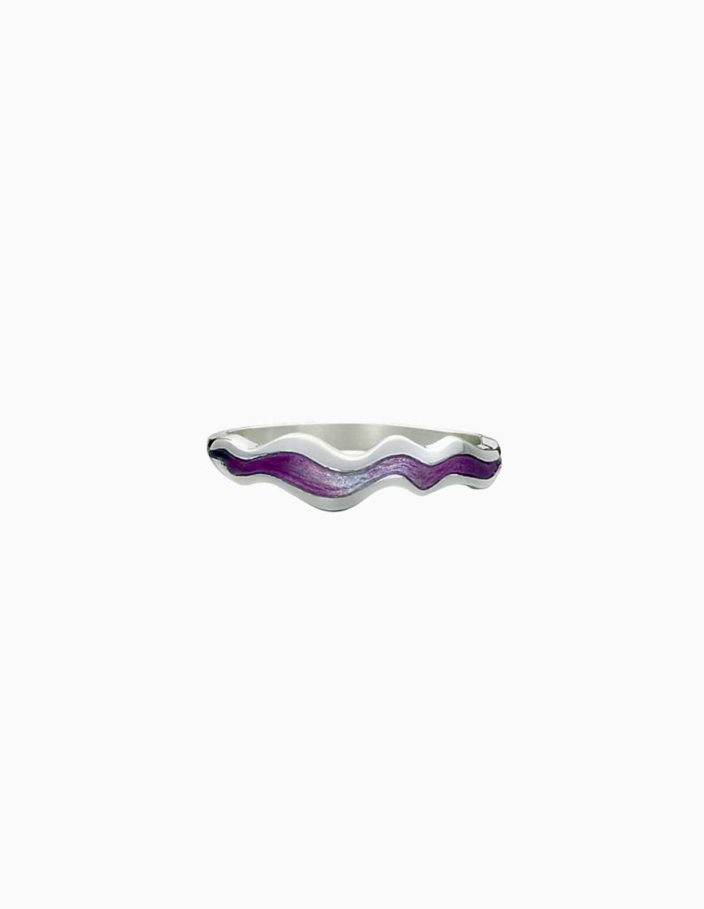 Silver River Ripples Amethyst Enamel Ring