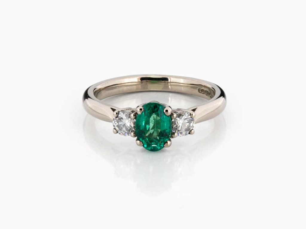 Emerald & Diamond Three Stone Ring