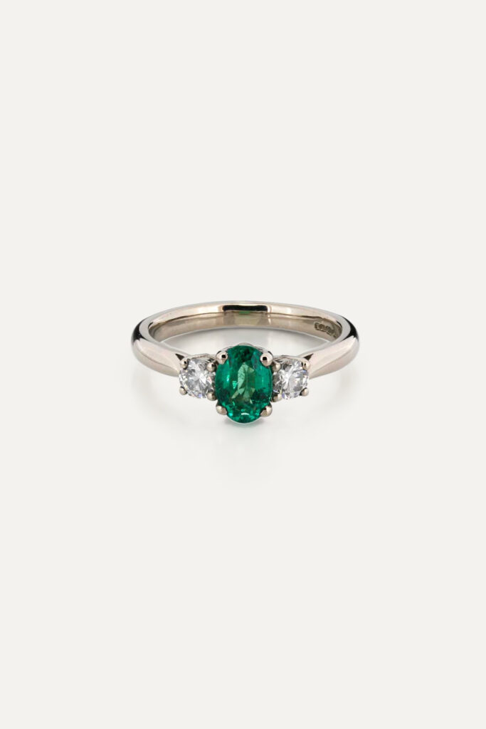 Emerald & Diamond Three Stone Ring