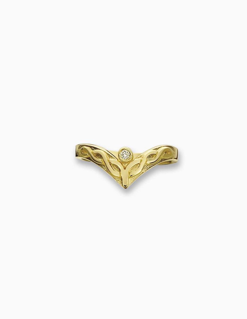 9ct Yellow Gold Diamond Celtic Wishbone Ring
