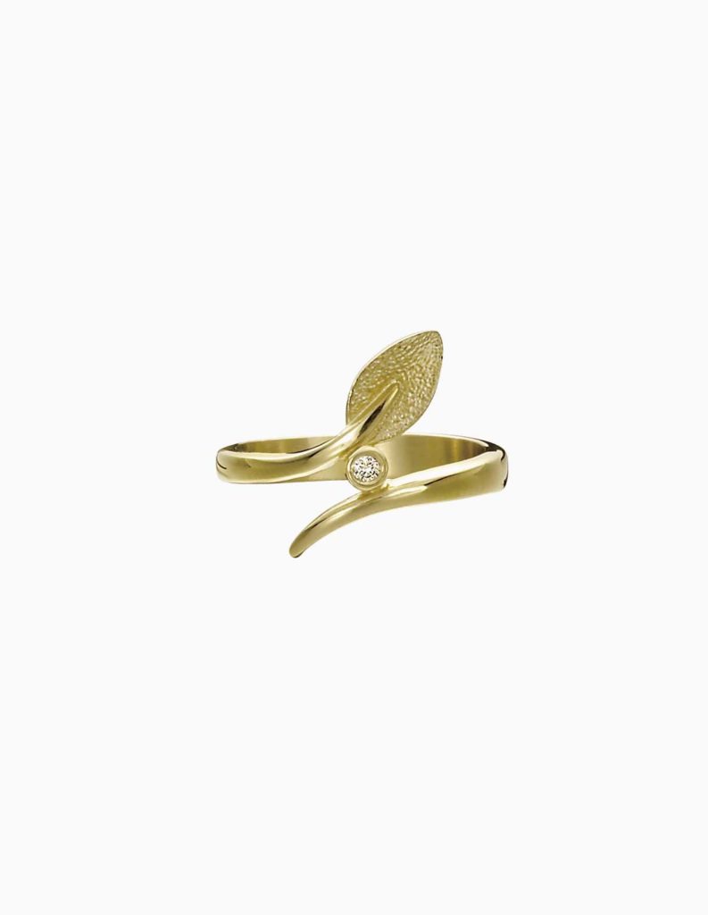 9ct Yellow Gold Diamond Rowan Leaf Ring