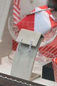 Drop earrings 2 row rubover diamonds 18ct white gold