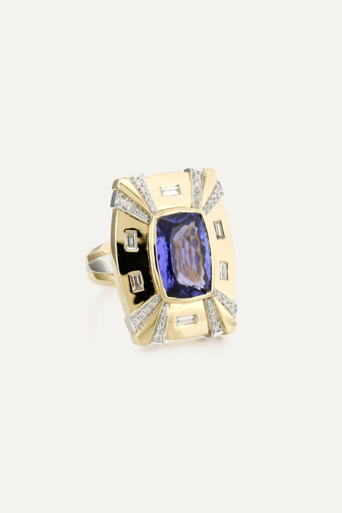 Tanzanite Diamond Shield Ring