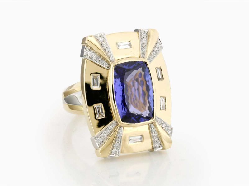 Tanzanite Diamond Shield Ring