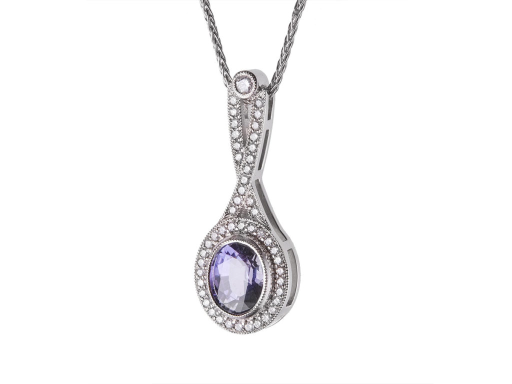 Purple Sapphire & Diamond Drop Pendant