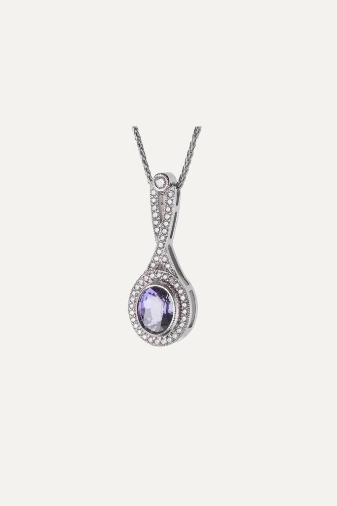 Purple Sapphire & Diamond Drop Pendant