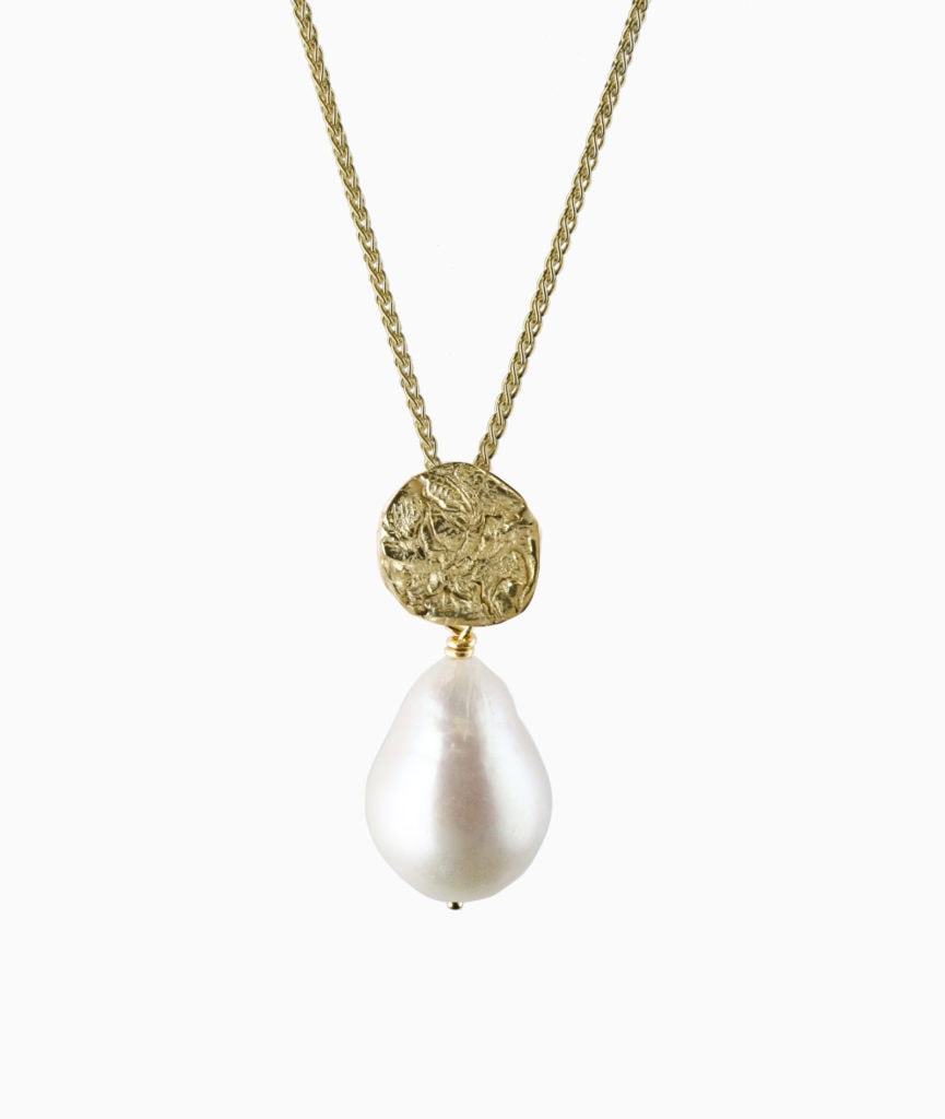 JCP Pendant and spiga chain textured and FWP drop  gold plated silver 18″
