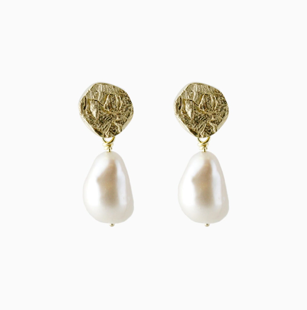 JCP Drop earrings small textured and FWP drop gold plated silver