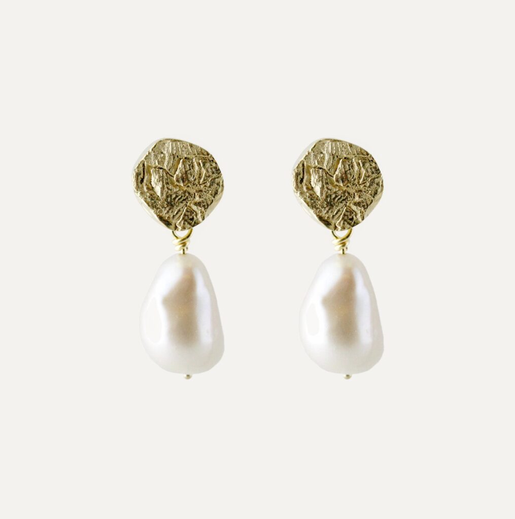 JCP Drop earrings small textured and FWP drop gold plated silver