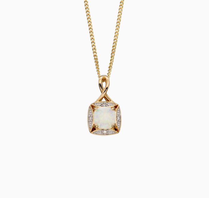 9ct Opal & Diamond Cluster Necklace