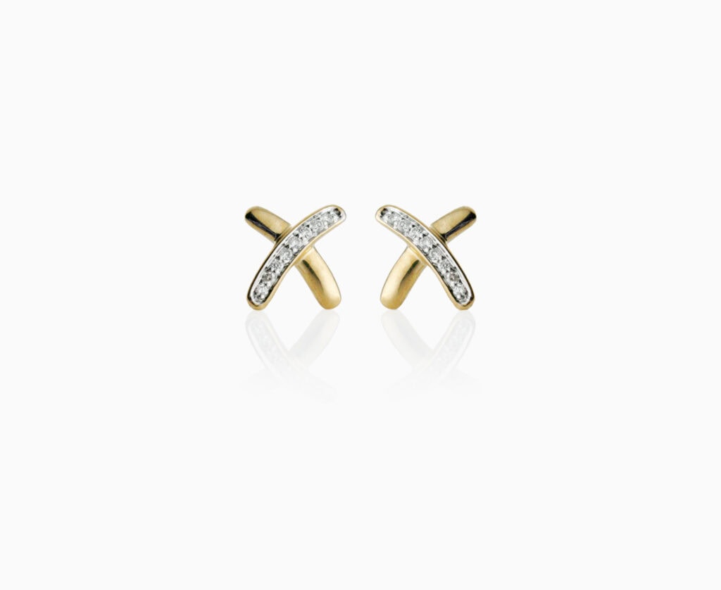 Stud earrings cross with diamonds 0.04ct 9ct yellow gold