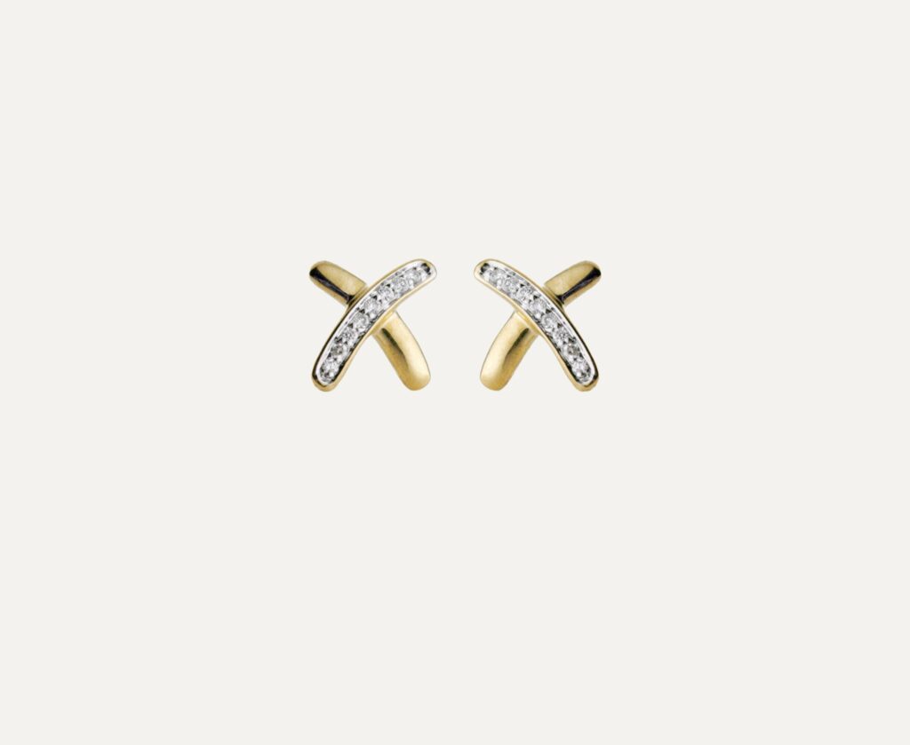 Stud earrings cross with diamonds 0.04ct 9ct yellow gold
