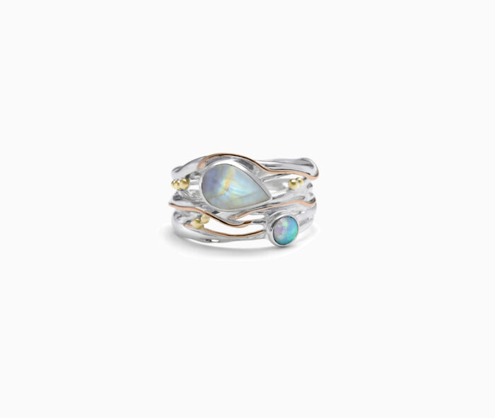 Silver Moonstone & Opalite Ring