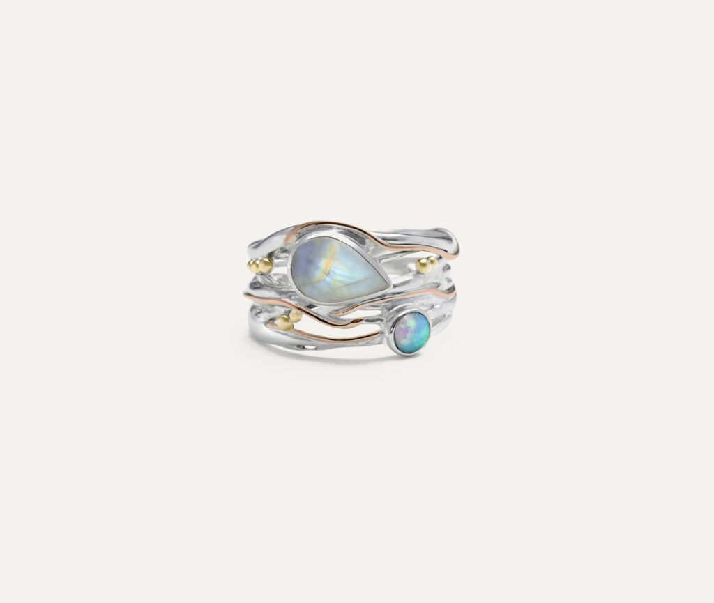Silver Moonstone & Opalite Ring
