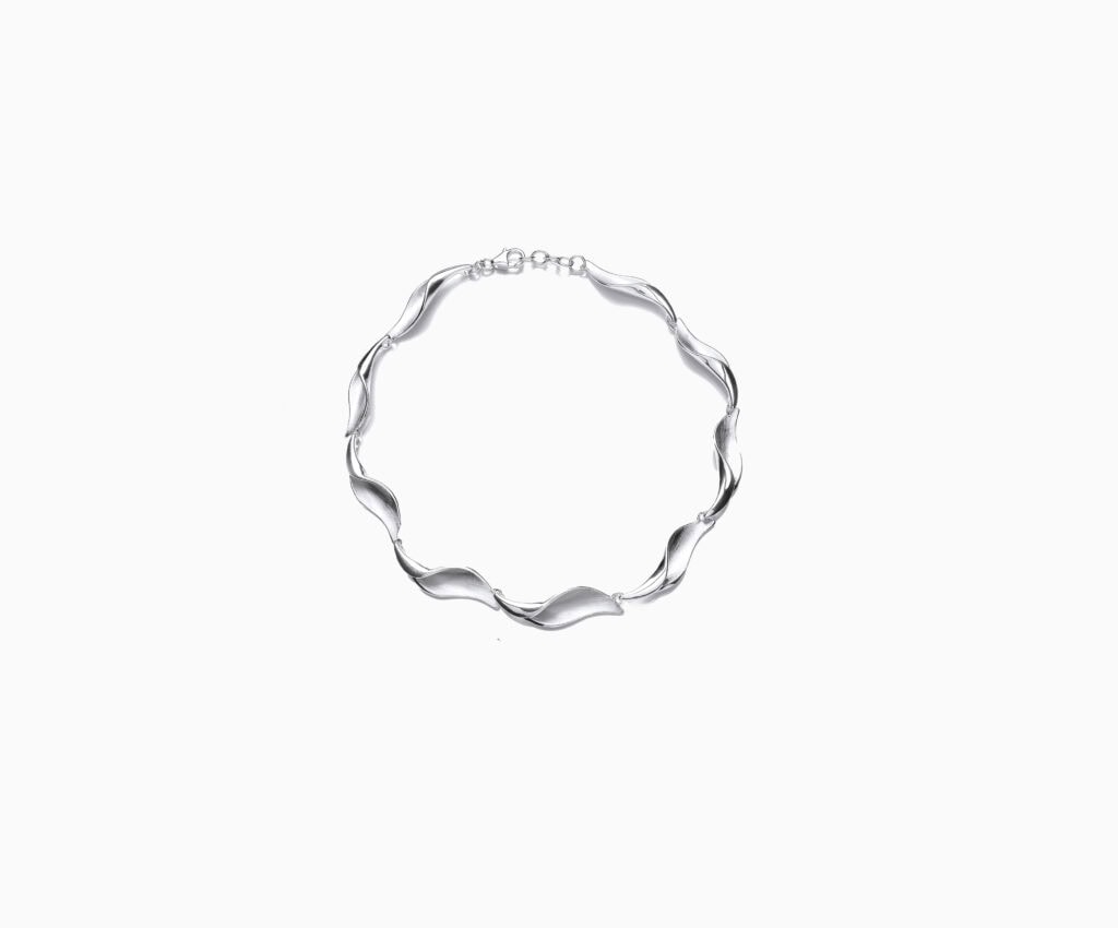 Silver Satin & Polished Finish Wave Design Bracelet