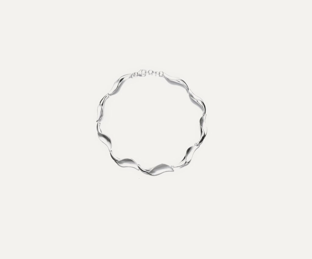 Silver Satin & Polished Finish Wave Design Bracelet