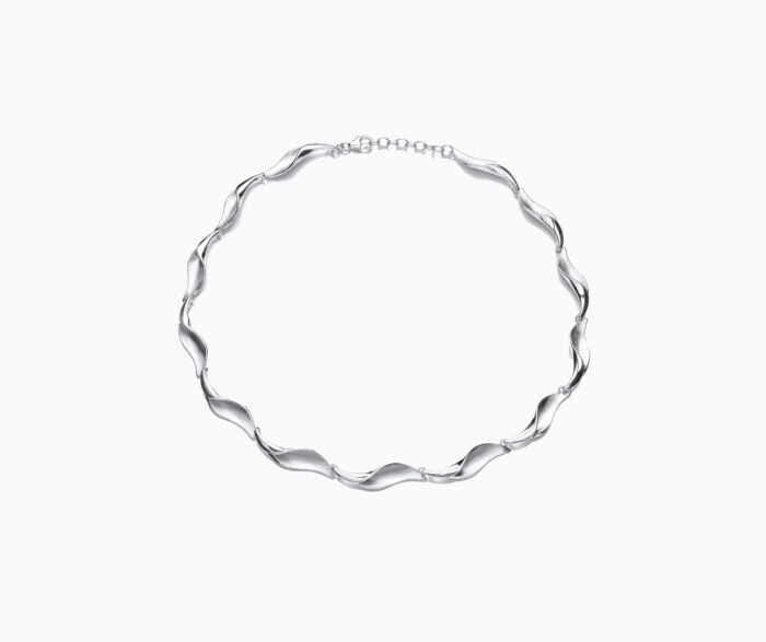 Silver Satin & Polished Finish Wave Design Necklace