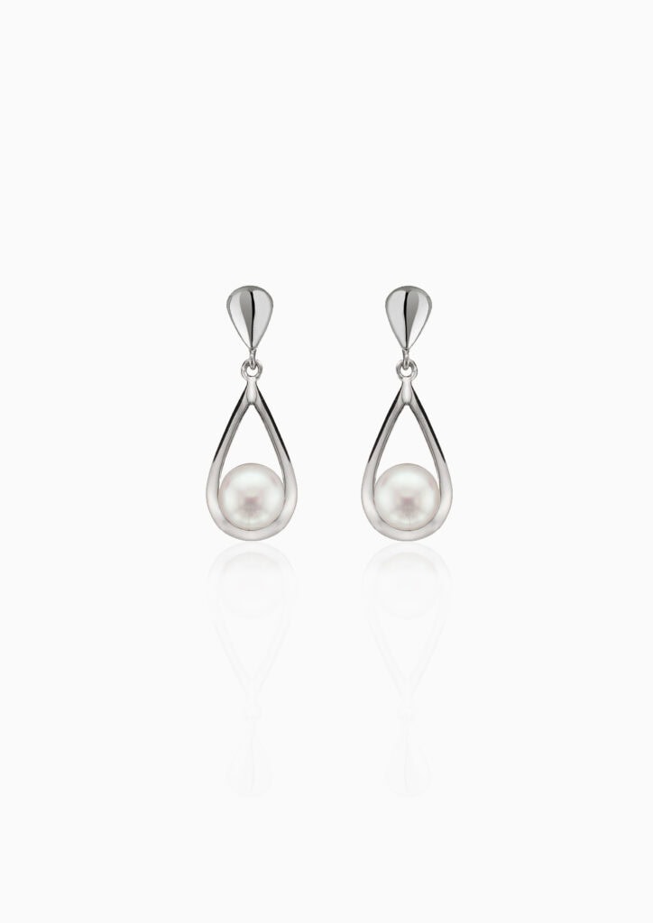 Drop earrings white FWP in open tear drop 9ct white gold