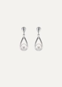 Drop earrings white FWP in open tear drop 9ct white gold