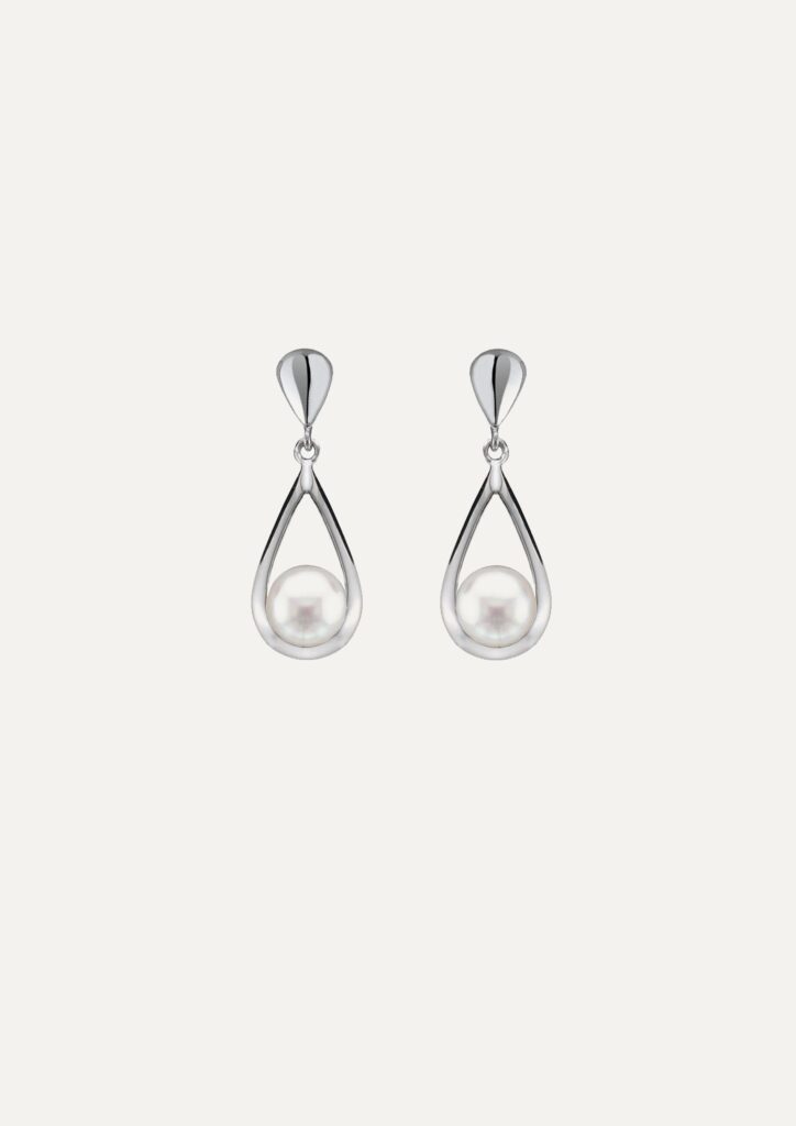 Drop earrings white FWP in open tear drop 9ct white gold