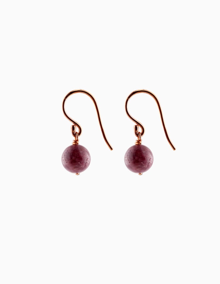 JCP Drop earrings round tourmaline beads on 9ct rose gold hook wires — side view