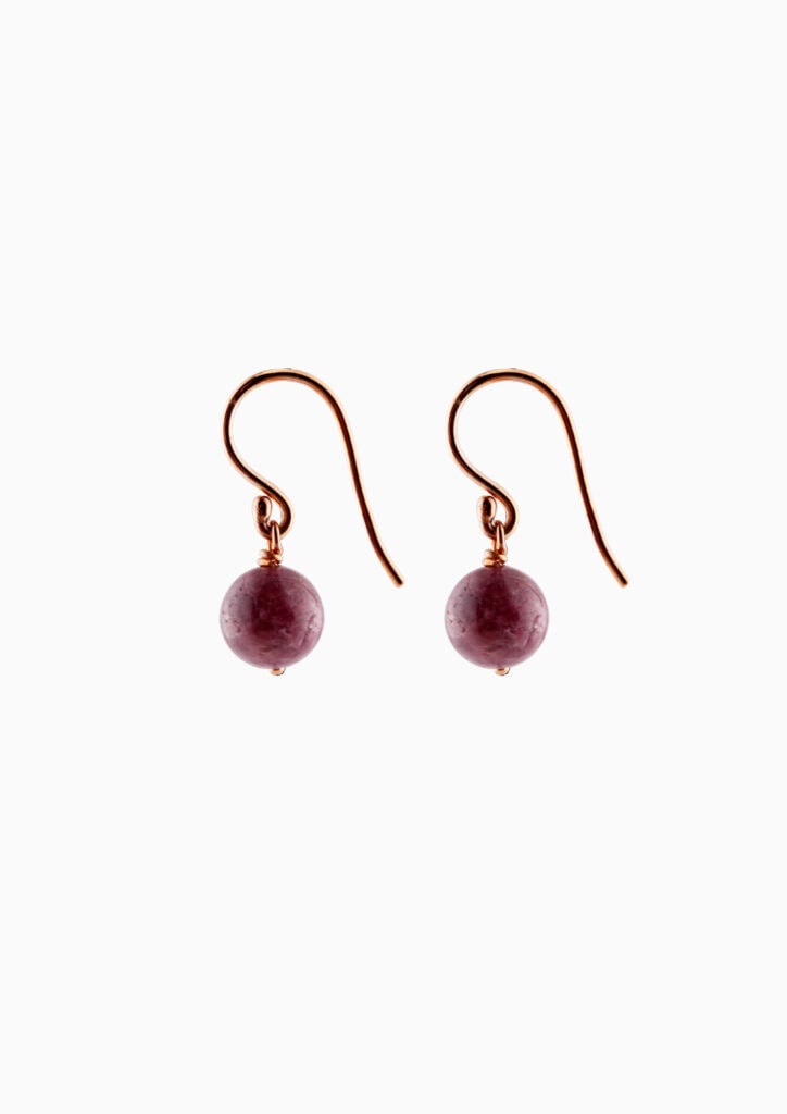 JCP Drop earrings round tourmaline beads on 9ct rose gold hook wires — side view