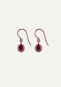 JCP Drop earrings round tourmaline beads on 9ct rose gold hook wires — side view
