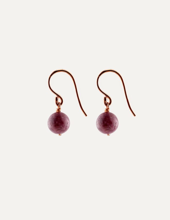JCP Drop earrings round tourmaline beads on 9ct rose gold hook wires — side view
