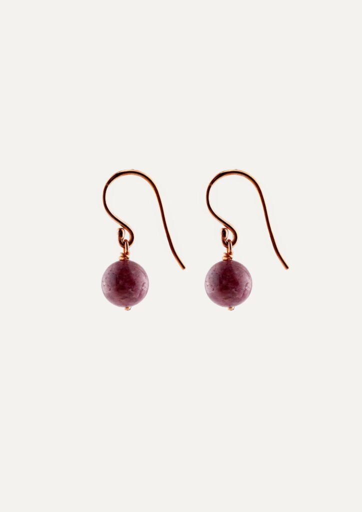 JCP Drop earrings round tourmaline beads on 9ct rose gold hook wires — side view