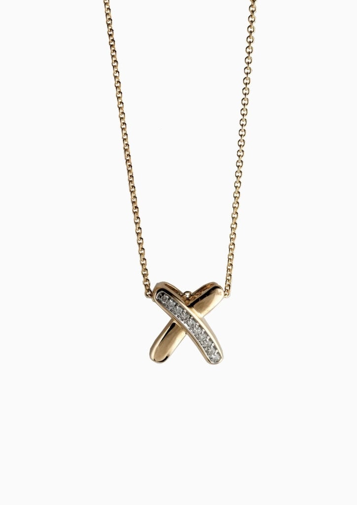 Pendant and chain cross with diamonds 9ct yellow gold 16″