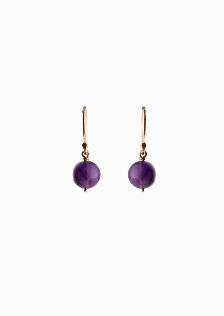 JCP drop earrings round Amethyst beads on 9ct yellow gold hook wires