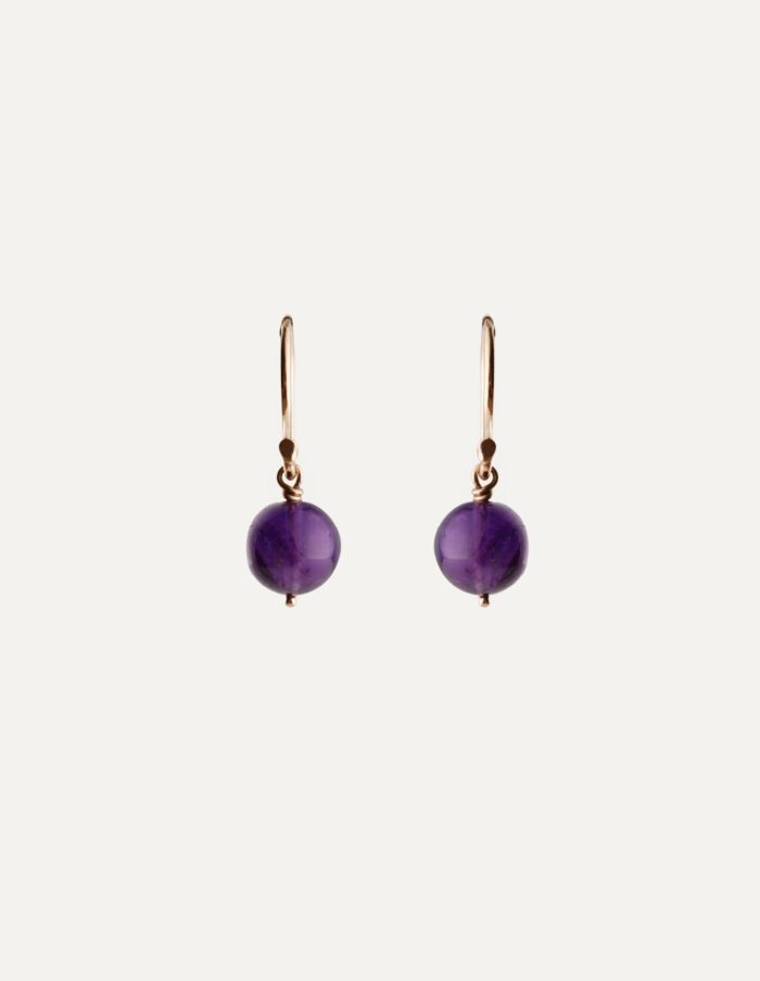 JCP drop earrings round Amethyst beads on 9ct yellow gold hook wires
