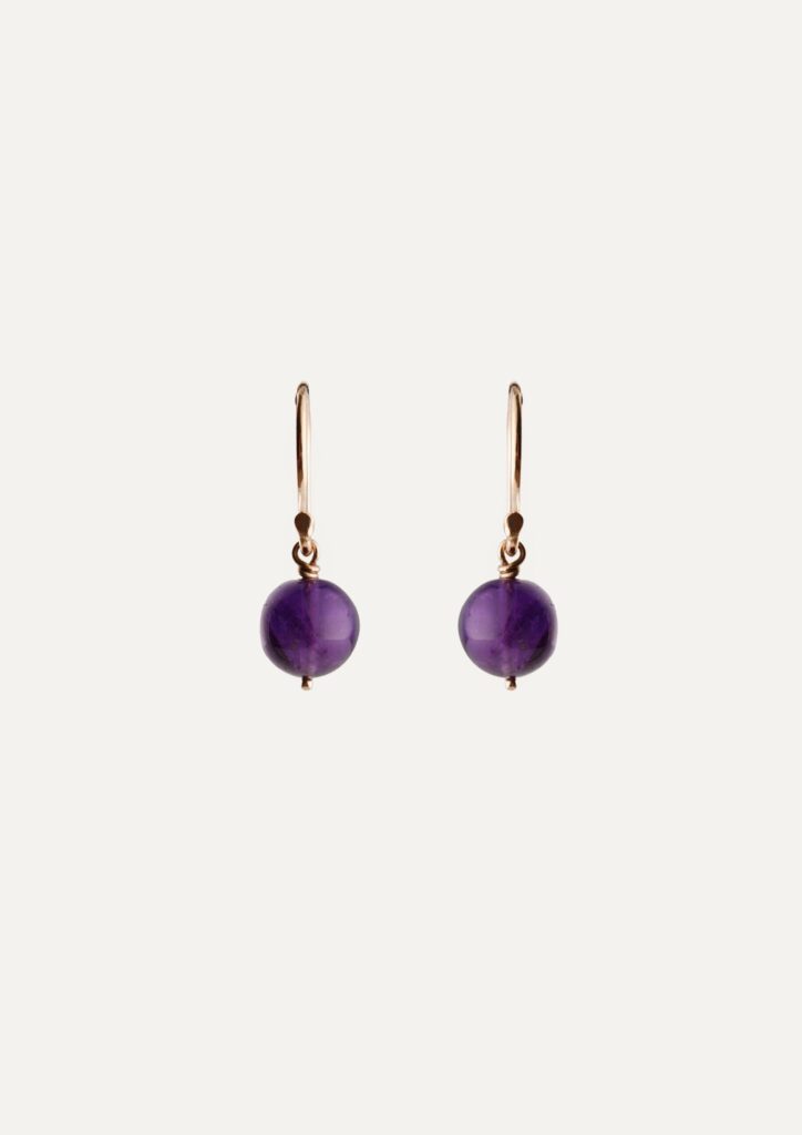 JCP drop earrings round Amethyst beads on 9ct yellow gold hook wires