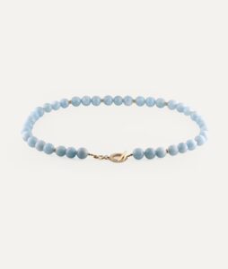 JCP necklace Aquamarine round beads with rondel spacer beads 9ct yellow gold T bar clasp 18″